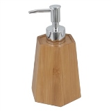 PORTA SABONETE LIQUIDO DE BAMBU MARROM E PRATEADO