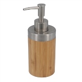 PORTA SABONETE LIQUIDO DE BAMBU MARROM, PRATEADO E BRANCO