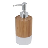 PORTA SABONETE LIQUIDO DE BAMBU MARROM E PRATEADO