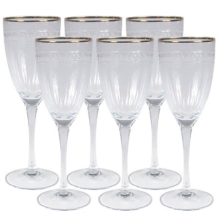 CJ DE 6 TACAS PARA VINHO TINTO DETALHE DOURADO