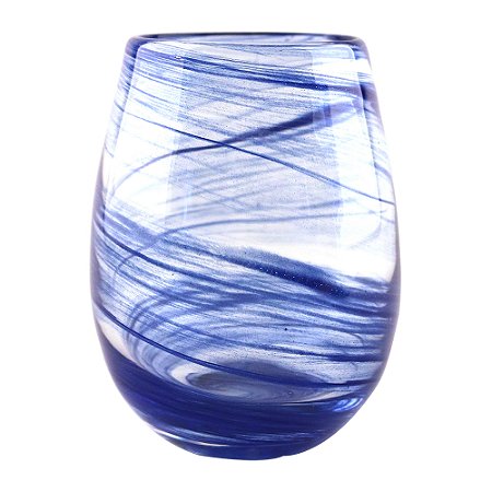 CJ DE 6 COPOS DECORATIVOS EM VIDRO SODO CALCICO AZUL COM TRANSPARENCIA 9,3CM X 9