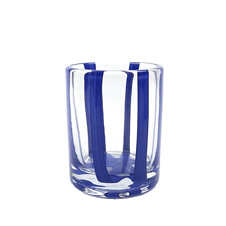 CJ DE COPOS EM VIDRO TRANSPARENTE COM FAIXAS EM AZUL 6PCS - 280ML