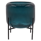 CACHEPOT EM VIDRO AZUL COM BASE EM METAL