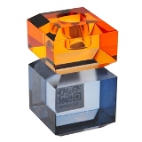 CASTICAL DECORATIVO EM VIDRO LARANJA E AZUL