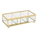 PORTA OBJETOS EM VIDRO E METAL TRANSPARENTE E DOURADO 20CM X