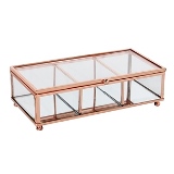 PORTA OBJETOS EM VIDRO E METAL TRANSPARENTE E COBRE
