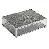 CAIXA DECORATIVA DE METAL VIDRO E POLIURETANO PRATEADO