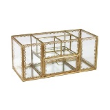 PORTA MAQUIAGEM DE VIDRO DOURADO