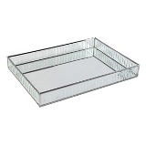 BANDEJA DE VIDRO CANELADO METAL PRATEADA