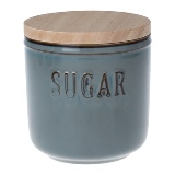POTE DE CERAMICA CINZA COM TAMPA DE BAMBU