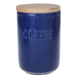 POTE DE CERAMICA AZUL COM TAMPA DE BAMBU