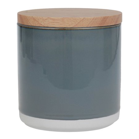 POTE DE CERAMICA CINZA COM TAMPA DE MADEIRA