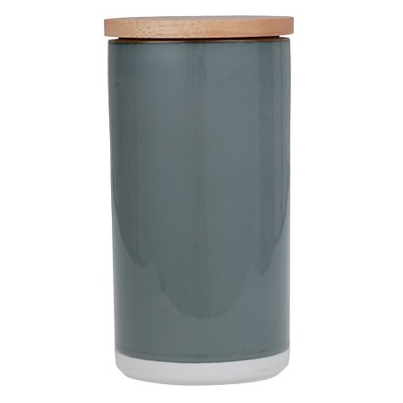POTE DE CERAMICA CINZA COM TAMPA DE MADEIRA