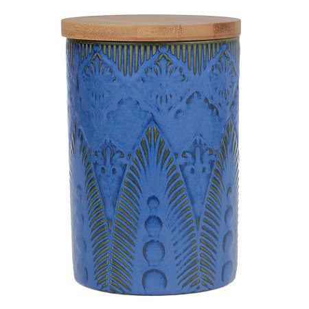 POTE DE CERAMICA AZUL COM TAMPA DE MADEIRA