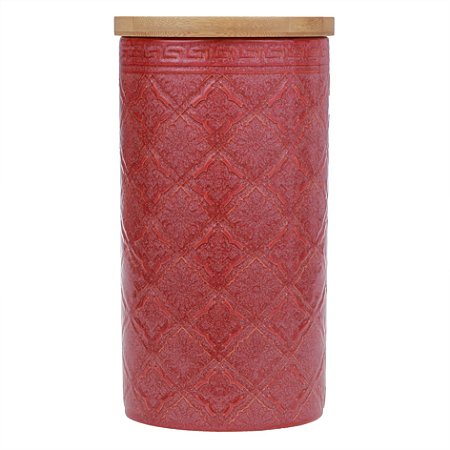 POTE DE CERAMICA VERMELHO COM TAMPA DE MADEIRA