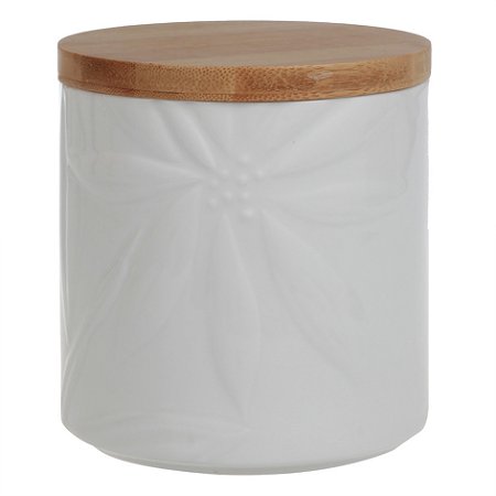 POTE DE CERAMICA BRANCO COM TAMPA DE MADEIRA