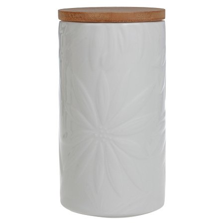 POTE DE CERAMICA BRANCO COM TAMPA DE MADEIRA