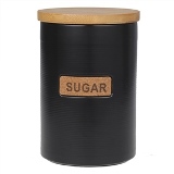POTE DECORATIVO EM CERAMICA COM TAMPA EM BAMBU - PRETO - 11.4X11.4X19.5CM