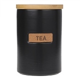 POTE DECORATIVO EM CERAMICA COM TAMPA EM BAMBU - PRETO - 11.4X11.4X19.5CM