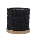CACHEPOT DE CIMENTO PRETO E DOURADO