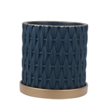 CACHEPOT DE CIMENTO AZUL E DOURADO