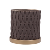 CACHEPOT DE CIMENTO MARROM E DOURADO