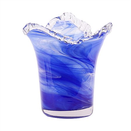 VASO DECORATIVO EM VIDRO - TRANSPARENTE E AZUL - 22X21X25.5CM