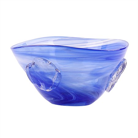 VASO DECORATIVO EM VIDRO TRANSPARENTE E AZUL 23CM X 23CM X 14CM
