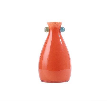 VASO DECORATIVO EM VIDRO LARANJA DETALHE AZUL E CINZA