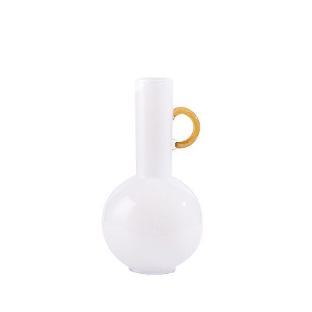 VASO DECORATIVO ESTILO JARRA EM VIDRO BRANCO DETALHE AMARELO