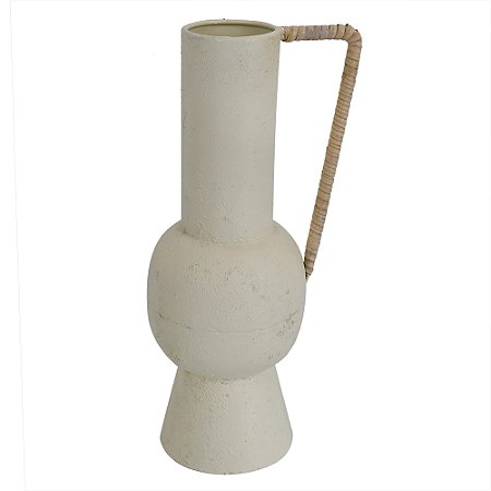 VASO DECORATIVO EM METAL COR CREME COM ALCAS MARROM 12CM X 12CM X 33,5CM