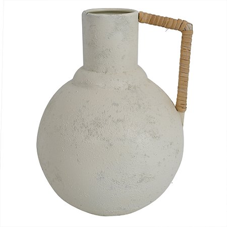 VASO DECORATIVO EM METAL COR CREME COM ALCAS MARROM 20CM X 20CM X 26,5CM