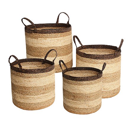 CONJ DE CESTOS DE PALHA E FIBRA VEGETAL NATURAL - 4 PCS