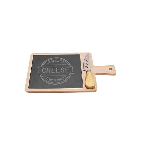 TABUA E FACA PARA QUEIJO PEDRA E BAMBOO NATURAL 2PCS