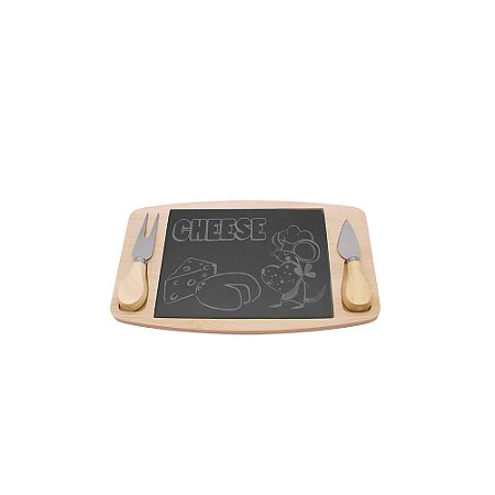 TABUA E FACAS PARA QUEIJO PEDRA E BAMBOO NATURAL 3PCS