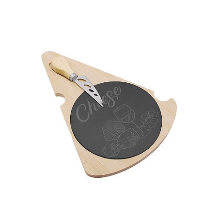TABUA E FACA PARA QUEIJO PEDRA E BAMBOO NATURAL 2PCS