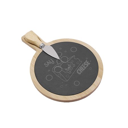 TABUA E FACA PARA QUEIJO PEDRA E BAMBOO NATURAL 2PCS