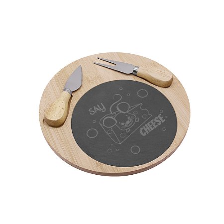 TABUA E FACAS PARA QUEIJO PEDRA E BAMBOO NATURAL 3PCS