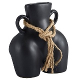 PECA DECORATIVA EM CERAMICA PRETA COM CORDA SILHUETA FEMININA