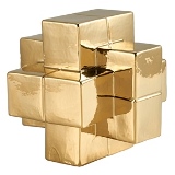 PECA DECORATIVA EM CERAMICA DOURADA CUBO