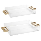 CJ. DE BANDEJAS DE ACRILICO E METAL TRANSPARENTE E DOURADO -