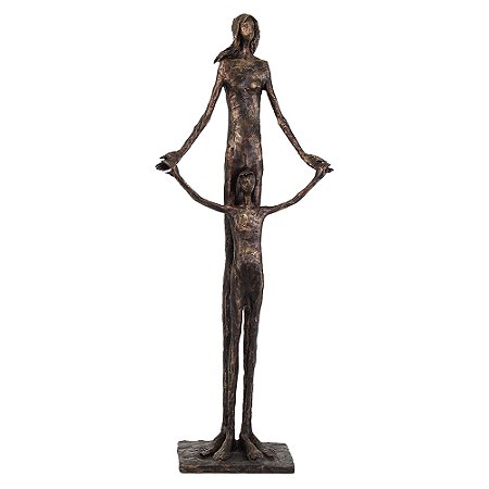 PECA DECORATIVA EM RESINA ESCULTURA MAE E FILHO BRONZE 24X14X60