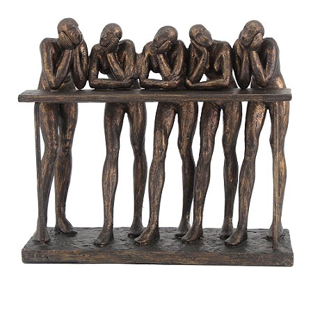 PECA DECORATIVA EM RESINA ESCULTURA HOMENS PENSANDO BRONZE 27X10X24