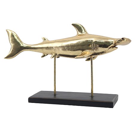 PECA DECORATIVA EM RESINA TUBARAO DOURADO 32X10X19