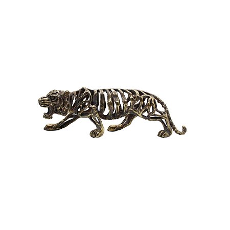 TIGRE DECORATIVO EM RESINA OURO VELHO
