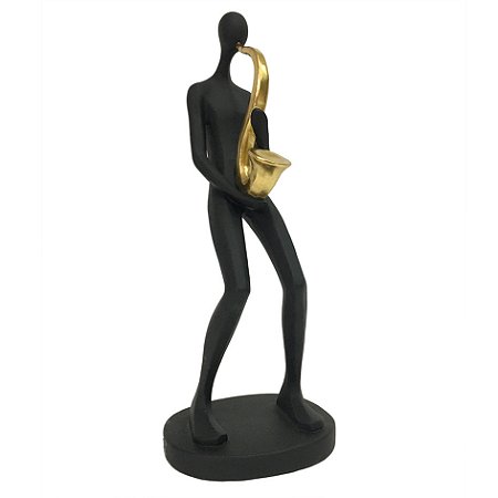 MÚSICO DECORATIVO DE RESINA PRETO E DOURADO