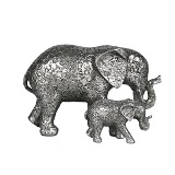 ELEFANTE COM FILHOTE DE RESINA PRATEADO