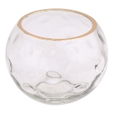 VASO DE VIDRO TRANSPARENTE COM DETALHE DOURADO 12CM X 12CM X