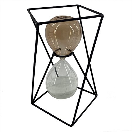 AMPULHETA DE METAL E VIDRO FUME E TRANSPARENTE