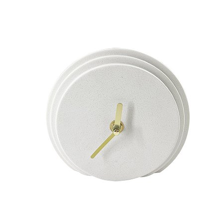 RELOGIO DECORATIVO EM MARMORE BRANCO E DOURADO